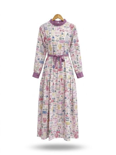 women’s long dress sumpah pemuda pattern – cream mix pink
