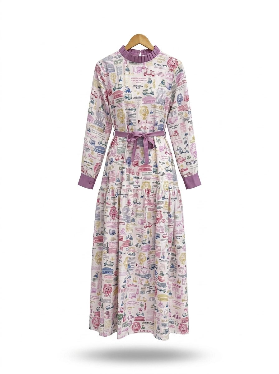 women’s long dress sumpah pemuda pattern – cream mix pink women’s long dress sumpah pemuda pattern – cream mix pink