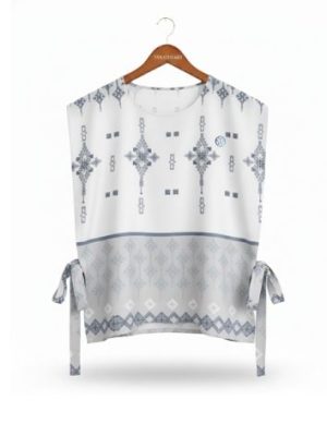 women’s tie strap vest penjaga sang saka pattern white mix navy