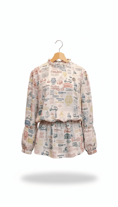 women’s blouse sumpah pemuda pattern – cream