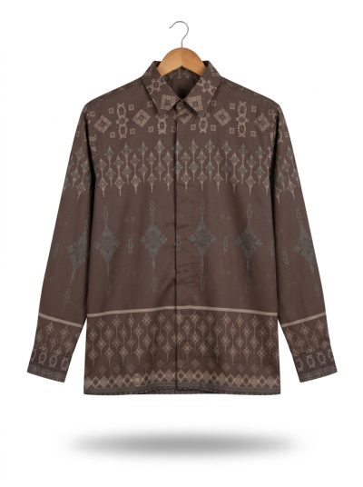 men’s shirt penjaga sang saka pattern – dark brown, long sleeve