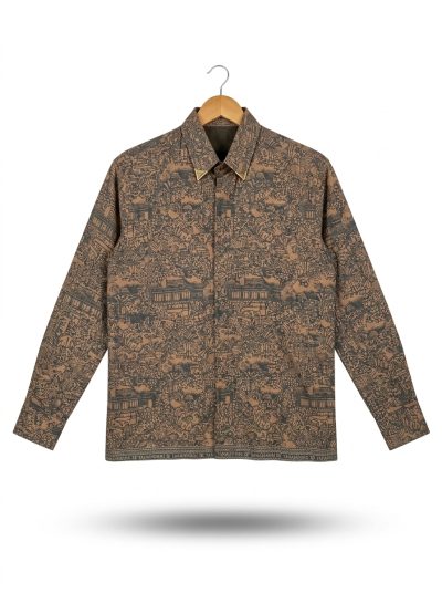 men’s shirt masterpice menumbing pattern – brown, long sleeve