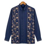 men’s shirt jejak swatantra pattern – navy, long sleeve