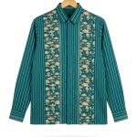 men’s shirt jejak swatantra pattern – dark green, long sleeve