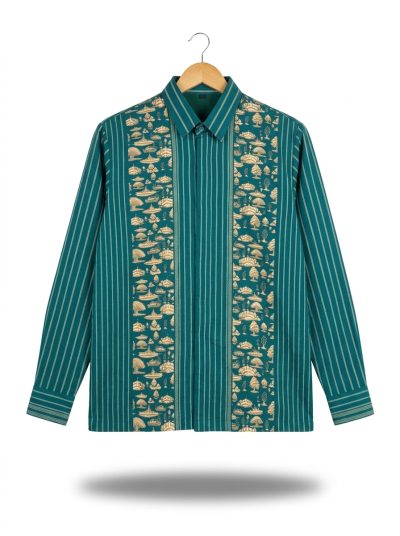 men’s shirt jejak swatantra pattern – dark green, long sleeve