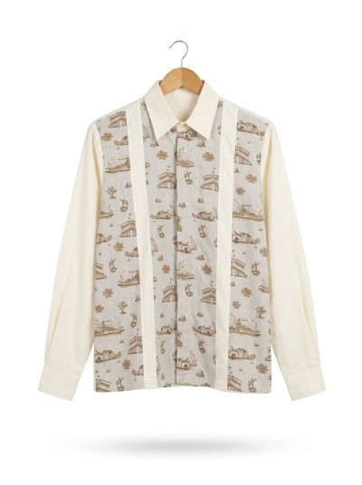 men’s shirt jejak swatantra pattern – butter yellow, long sleeve