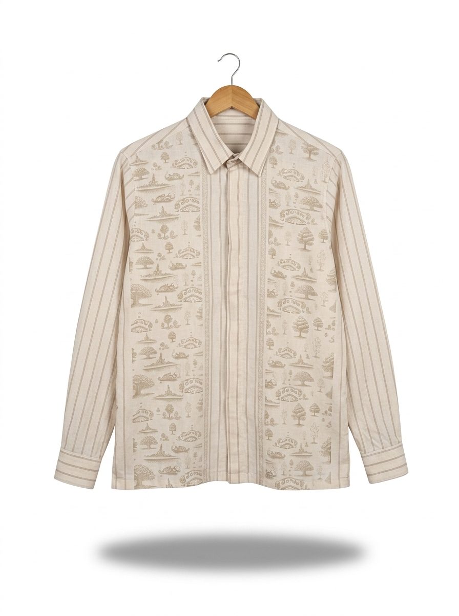men’s shirt jejak swatantra strip pattern – butter yellow, long sleeve men’s shirt jejak swatantra strip pattern – butter yellow, long sleeve