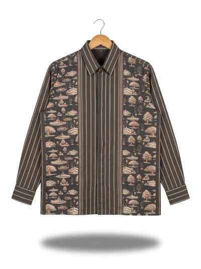 men’s shirt jejak swatantra pattern – navy, long sleeve (salin)