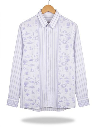 men’s shirt jejak swatantra pattern – navy, long sleeve (salin)