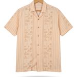 men’s shirt jejak swatantra pattern – navy list orange, short sleeve