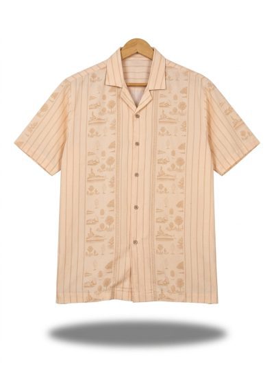 men’s shirt jejak swatantra pattern – navy list orange, short sleeve