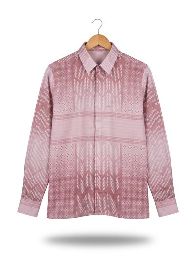 men’s shirt srikandi mekar pattern – grey, long sleeve (salin)