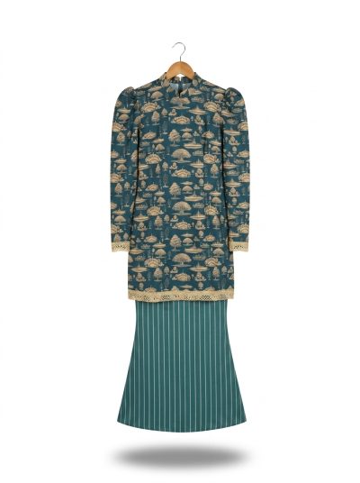 one set kurung jejak swatantra pattern – teal yellow