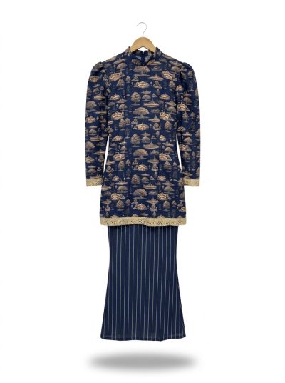 one set kurung jejak swatantra pattern – teal yellow