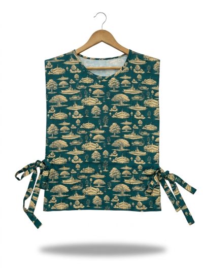 women’s tie strap vest jejak swatantra pattern – teal yellow