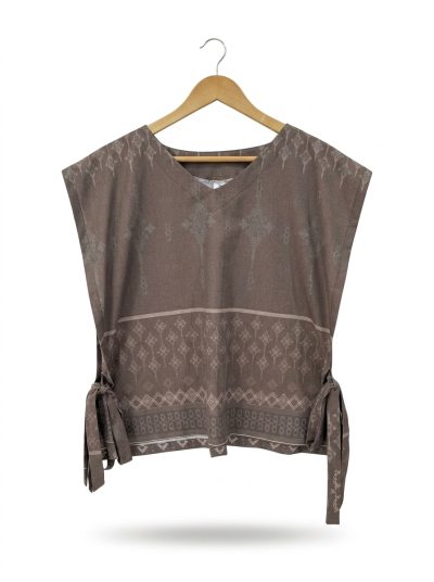 women’s tie strap vest jejak swatantra pattern – butter yellow (salin)