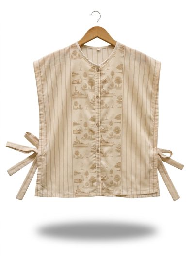women’s tie strap vest masterpice pangkalpinang pattern – cream