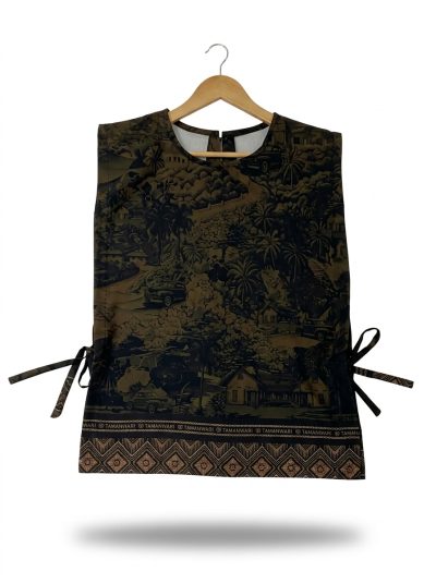 women’s tie strap vest masterpice pangkalpinang pattern – cream