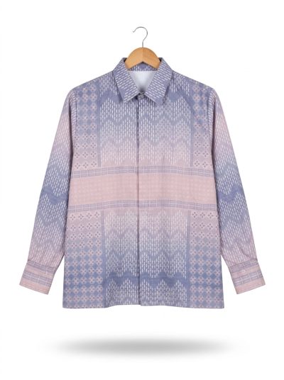 men’s shirt srikandi mekar pattern – grey, long sleeve